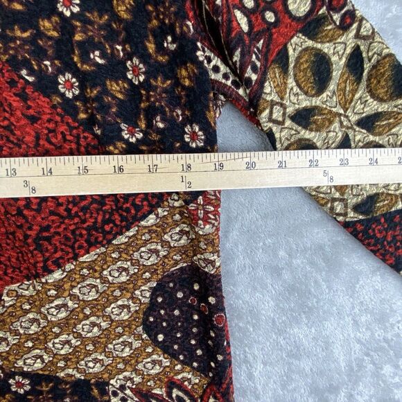 Monterey Canyon Top Womens Medium Red Brown Mixed Print Button Up 70s 80s Retro - Picture 3 of 14